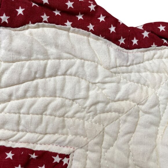VTG Quilted table runner Maroon star print quilt handmade burgundy 4th july Patr - Picture 11 of 14